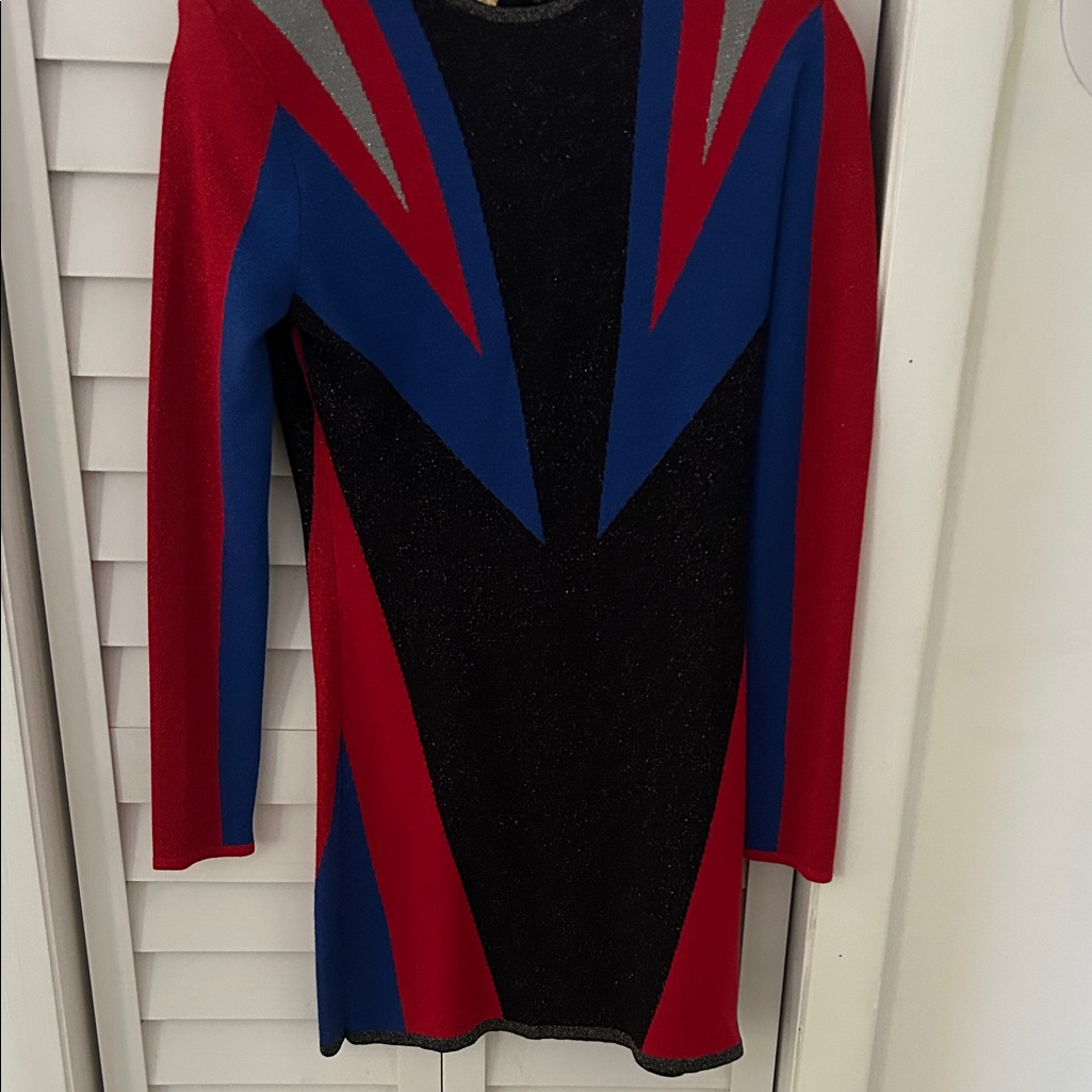 Balmain X Puma Red Blue Black Colorblock Midi Dress